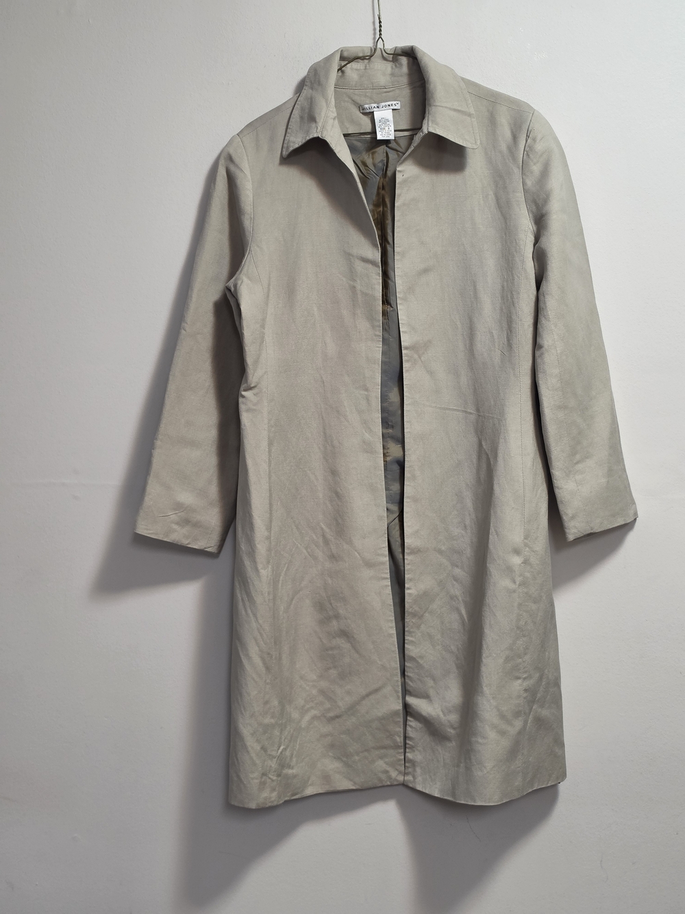 Jillian Jones Light Beige Long Trench Coat  Linen Blend Size 8